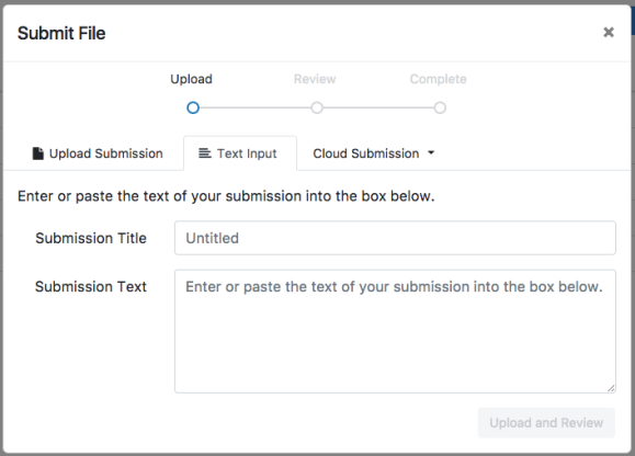 Text Input method on the Submit File screen