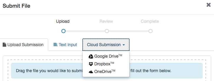 Cloud Submission method on the Submit File screen