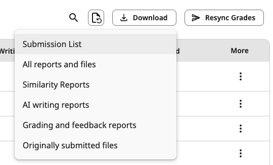 Download options menu in the assignment inbox