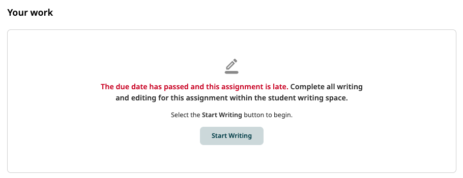Turnitin Clarityで提出期限が過ぎたことを示すメッセージ
